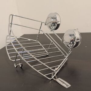 Brookstone Silver Chrome Bathroom Organizer with Suction Cups Shower Caddy Metal